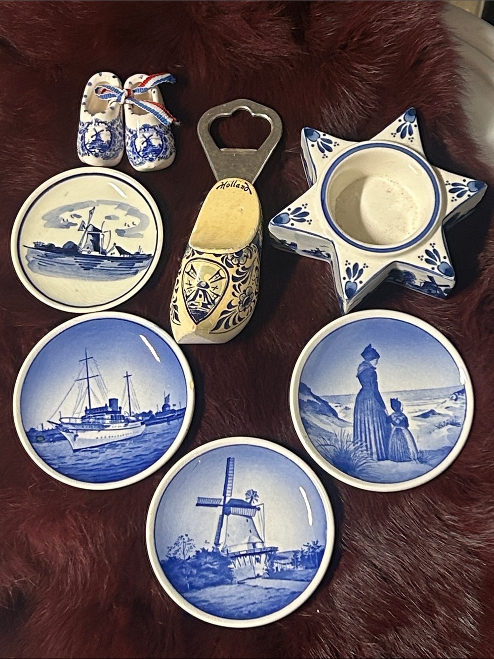 Hand-Painted Blue White Delft-Style Decorative Ceramic Plates Accents 8 pieces
